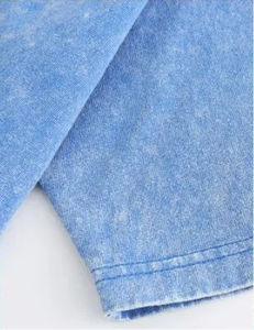 Venta al por mayor 100% algodón 230GSM camiseta en blanco pesado ropa de calle de gran tamaño lavado Vintage azul camiseta - Product Image 3