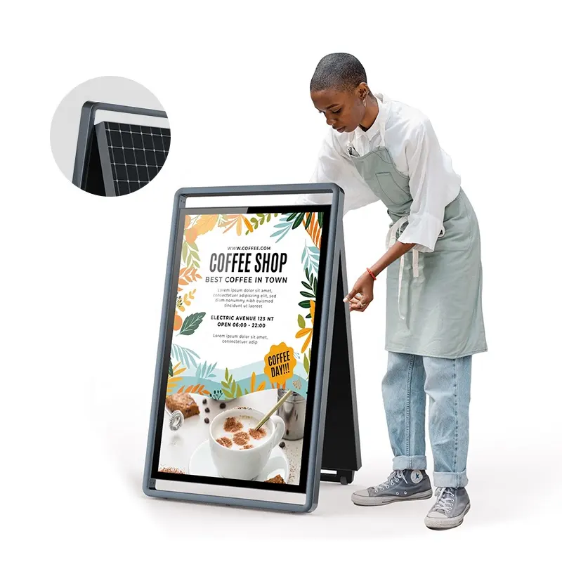 Outdoor Portable Battery Powered Digital Signage Solar Panel ADS LCD Board Android Advertising Screen Solar Digital Poster