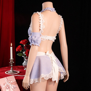 Disfraz de Sirvienta Sexy para Mujer Talla Grande, Falda con Lazo a Cuadros de Mariposa, Conjunto de Uniforme de Sirvienta de Poliéster, Lencería Europea Americana - Product Image 3