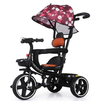 Tricycle poussette 4 en 1 pour bébé avec auvent pare-soleil, poignée de poussée et barre de sécurité pour les enfants de 1 à 6 ans