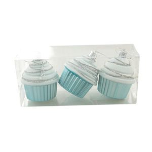 Juego de 3 colgantes con forma de cupcake azules con purpurina 5.5X7 H. 16.5CM - Product Image 1