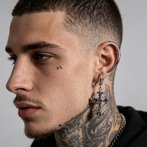 Unisex Punk Hip Hop <span class=keywords><strong>Goth</strong></span> Kreolen Kreuz-Anhänger Piercing-Schmuck Edelstahl Hypoallergene Ohrringe für Männer und Frauen - Product Image 3