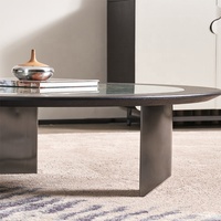 Luxuriöser Moderner Wohnzimmer-Mitteltisch Runder Minimalistischer Gesinterter Stein-Couchtisch-Set mit Edelstahlrahmen