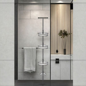 Organisateur <span class=keywords><strong>de</strong></span> <span class=keywords><strong>douche</strong></span> moderne <span class=keywords><strong>d</strong></span>'<span class=keywords><strong>angle</strong></span> à 4 niveaux avec étagères en acier inoxydable antirouille, support à tension sans perçage - Product Image 3