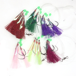  3 Hooks 3/0 - 8/0 Mạnh Hooks Big Flasher Rig Cá Da Sabiki Snapper Snatcher Cod Mồi Câu Cá Lures Red Yellow Bule