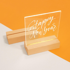 AA pin bằng gỗ LED ánh sáng cơ sở đèn bằng gỗ cơ sở bệ thay đổi độ sáng đầy màu sắc ánh sáng Đèn đứng với cáp USB cho Acrylic - Product Image 6