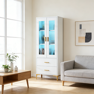 Libreria Modulare Moderna Europea Bianca Autoportante in Acciaio con Luce LED, 2 Cassetti, Ecologica e Multifunzionale per Soggiorno - Product Image 6