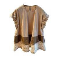 Nuova Collezione Estate 2026: Top Babydoll con Maniche a Sbuffo e Blocchi di Colore, Stile Francese Chic, Vestibilità Ampia, T-shirt in Cotone Minimalista Marrone