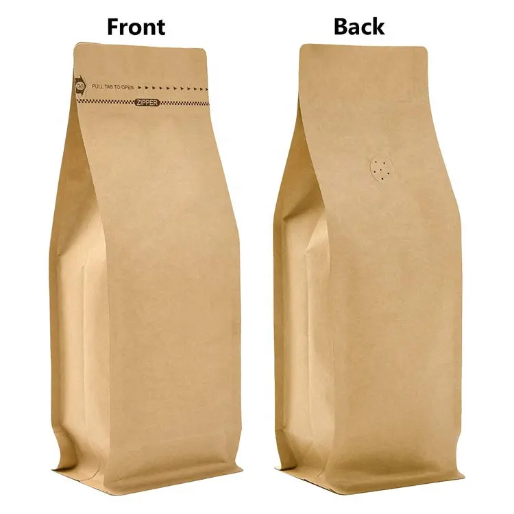 New Custom Printed Biodegradable Compostable Zipper Zip Lock Flat Bottom Stand Up Pouch 250g Kraft Paper Coffee Bag with Valve