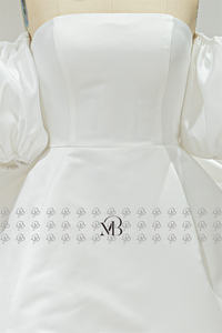 Mily mariée QD06339 détachable grand nœud bouffant manches courtes fermeture éclair dos Mini robe de mariée courte - Product Image 5