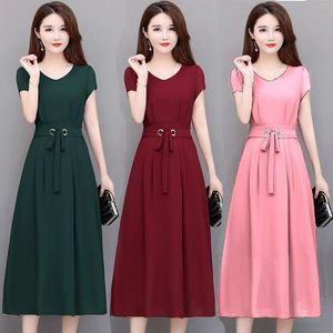 <b>Plus</b> <b>Size</b> Women's V Neck Midi Dress With <b>Belt</b> A Line Solid Color Daily Wear - Product Image 1