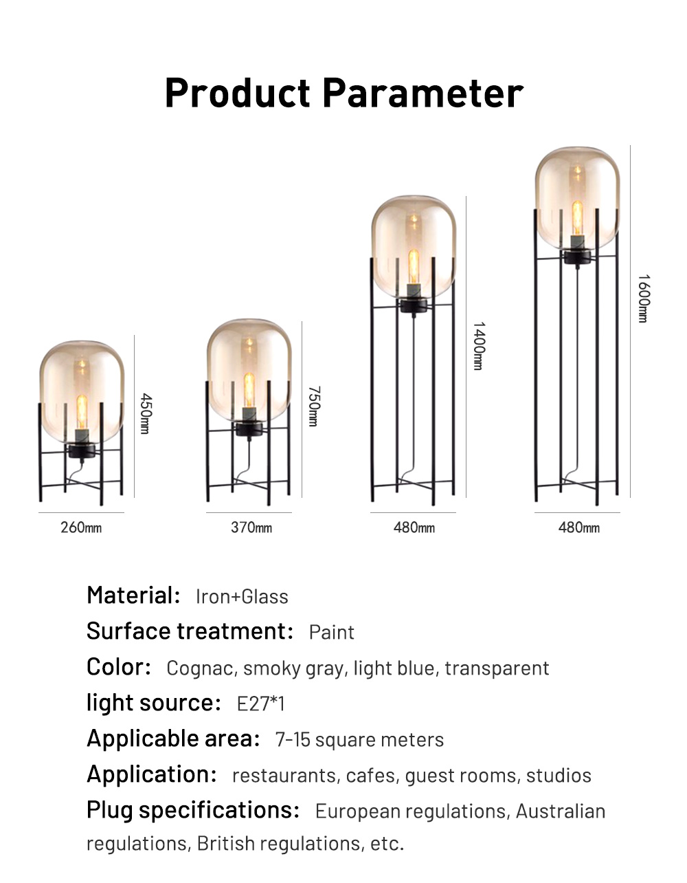 Nordic Standing Lamps Living Room Bedroom Glass Design Smoky Gray Light Blue Transparent led Floor Lamps