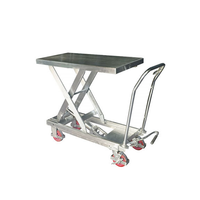 Chariot à plateforme électrique à ciseaux avec levage hydraulique à quatre roues en aluminium pour manutention embarquée