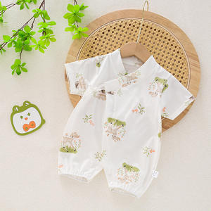 Pelele infantil de verano ligero Unisex transpirable tejido de algodón estampado estilo coreano bebé gateando Kimono con mangas cortas - Product Image 4