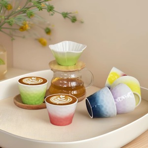 Ensemble de tasses à café en céramique dégradée, design minimaliste moderne, pour la maison et les cafés, pour la dégustation et l'arôme du café. - Product Image 2