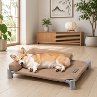 Lit pour chien de luxe moderne et haut de gamme, chaud pour l'hiver, surélevé, en tissu de lin synthétique amovible, antidérapant, confortable, avec base en forme de boîte, pour toutes les tailles de chiens