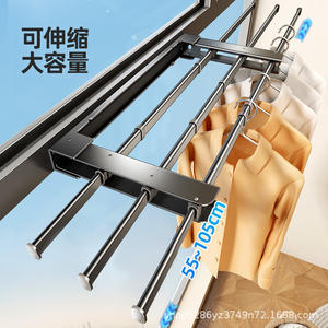 ราวแขวนผ้าแบบพับได้สามราวติดผนัง ประหยัดพื้นที่ สำหรับระเบียงหรือใช้ในบ้านโดยไม่ต้องเจาะ - Product Image 2