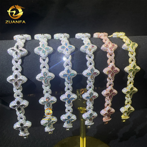 Venta al por mayor Nuevo diseño 15mm Marquesa Flor Diseño Hip Hop Joyería Iced Out Moissanite Diamond Infinity Cuban Link Pulsera Hombres - Product Image 3
