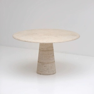 Mesa de comedor de mármol travertino beige redonda de lujo moderna juego de tamaño personalizado para el hogar o el hotel muebles de piedra ensamblados - Product Image 4
