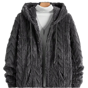 Size 2026 Autumn Winter New Hooded Bomber <b>Jacket</b> Men's Fleece-Lined Thick Heart Pattern Discharge Printed Polyester - Product Image 1
