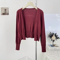 Cárdigan de mujer con escote en V profundo, corto, abierto por delante, de punto fino transparente, con puños y dobladillo acanalados, cómodo, elegante, casual, para oficina, uso diario, venta al por mayor