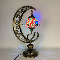 Lampe de table en mosaïque turque, art artisanal, verre teinté, lampe de bureau LED en forme de lune de la société Sensmuel