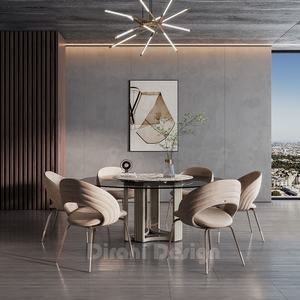 Juego de mesa de comedor redonda de mármol 6 sillas Juego de mesas de comedor de lujo giratorio - Product Image 3