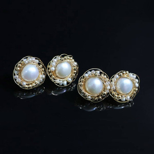 wholesale Handmade Nest Wire Wrapped Pearl <b>Stud</b> Earrings, USA Imported 14K Gold Filled, High Luster Natural Freshwater Pearl - Product Image 3