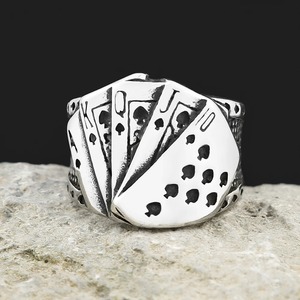 yunnique Playing Card Straight Flush <b>Ring</b> <b>Titanium</b> Steel Men's <b>Ring</b> Retro Trendy Lucky Jewelry Gift - Product Image 2