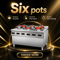 Cuisinière rotative automatique multifonctionnelle de luxe à six cuves en acier inoxydable, équipement professionnel à 6 brûleurs