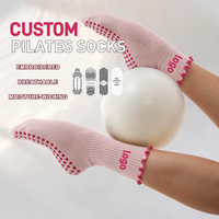 Chaussettes de Pilates antidérapantes personnalisées POPSOX avec volants, broderie de logo jacquard, marque privée, OEM, pour yoga, barre et studio