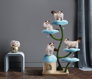 Torre de gato Floral de lujo moderna, árbol y rascador de madera para gatos con flores, regalo para gatos y condominio, muebles para gatos de primera calidad - Product Image 2