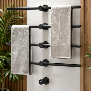 <span class=keywords><strong>Scaldasalviette</strong></span> Elettrico <span class=keywords><strong>Nero</strong></span> Opaco da 70 cm con 4 Barre Rotonde, in Acciaio Inox 304, Controllo Intelligente, Installazione Nascosta - Product Image 1