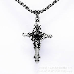 yunnique Gothic Cross Pendant Necklace <b>Titanium</b> Steel Red Stone Bezel Setting Gift Jewelry - Product Image 2
