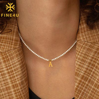 Collier ras du cou personnalisé élégant avec pendentif lettres A-Z initiales nom imitation perle