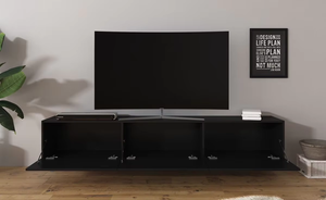 Noir mat 180 <span class=keywords><strong>cm</strong></span> Hauteur <span class=keywords><strong>30</strong></span> <span class=keywords><strong>cm</strong></span> Profondeur 32.50 <span class=keywords><strong>cm</strong></span> <span class=keywords><strong>Largeur</strong></span> 180 <span class=keywords><strong>cm</strong></span> Accrocher au mur Meuble TV mural - Product Image 5