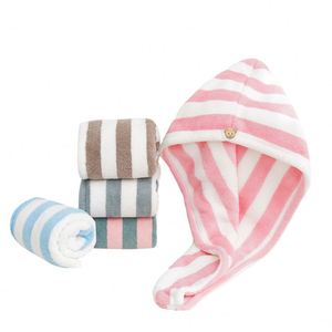 Serviette de séchage pour cheveux en polaire corail rayée pour femme, épaissie, séchage rapide, très absorbante, pour la maison, les voyages et la plage - Product Image 4