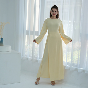 Abito elegante da donna donna in Abaya abito in tinta unita in morbida crêpe Abaya Femmes abito modesto con cravatta laterale <span class=keywords><strong>abbigliamento</strong></span> islamico - Product Image 1