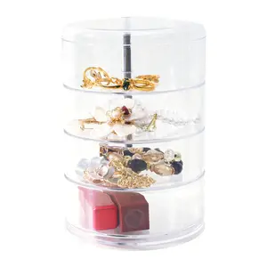 4 Layer Rotatable Transparent Acrylic Box Jewelry Organizer Jewelry Storage Box Necklace Holder Cosmetics Beauty Container