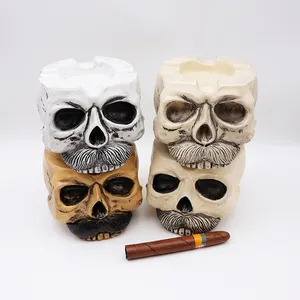 Custom Logo Handmade Unique Ash Tray Smoking Accessory Wholesale Multiple Color Resin Whiskers With Skull Cigar Ashtray