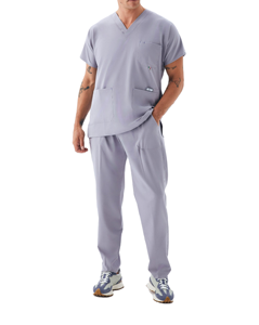 Unisex V-Neck Medical <b>Scrub</b> Set Short Sleeve Top & Pants Grey Polyester Twill Hospital <b>Uniform</b> - Product Image 1