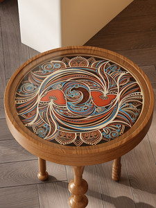 Tavolino Laterale Artistico in Legno Stratificato con Motivo Mandala, Tavolino Rotondo con Taglio Laser 3D, Pezzo Decorativo Artigianale per Arredamento Casa - Product Image 2