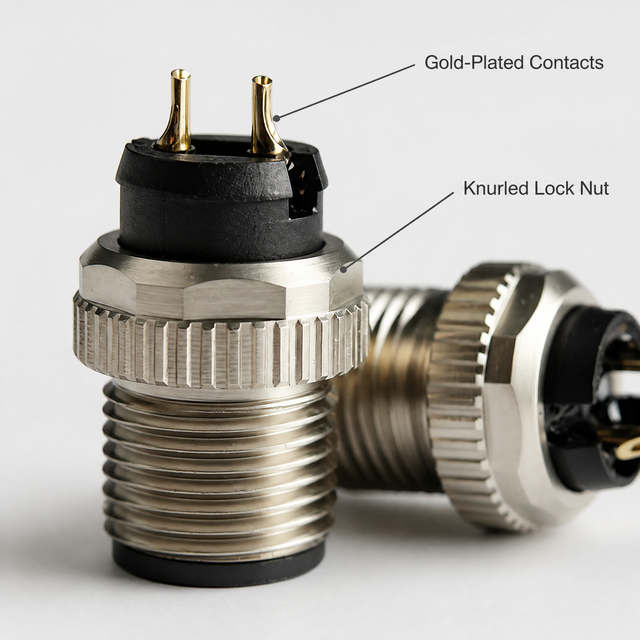 Factory Direct M12 a Code Male Connector with Knurled Lock Nut Threaded Panel Mount for Automation Equipment