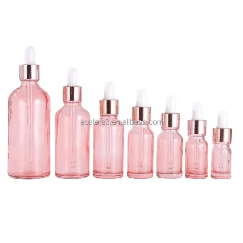 Luxe 1Oz 30Ml Roze Glas Cosmetisch Gezicht Drukknop Druppelaar Fles Voor Serum En Lotion