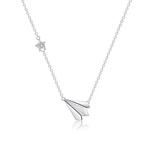 Baru Kedatangan Fashion Masa Kecil Pesawat Kertas Liontin Kalung 925 Sterling Silver Zirkon Sederhana Kalung Kalung Perhiasan Hadiah