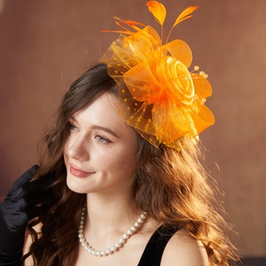 Fascinator pour <span class=keywords><strong>femme</strong></span> avec plumes artificielles, détails floraux en maille, bandeau réglable et pince, idéal pour les chapeaux d'église, mariages, goûters, Kentucky - Product Image 5