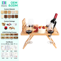 Table à charcuterie portable en bambou BH, plateau à fromage et à vin, table de pique-nique avec porte-verres à vin pour recevoir, cadeau pour les amateurs de vin