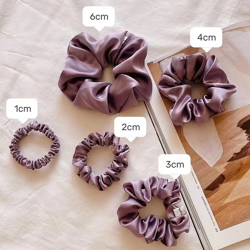 Lụa Tóc Scrunchies 100% Tinh Khiết 22 Momme Dâu Tóc Quan Hệ Với Tóc Đàn Hồi Ban Nhạc Thiết Lập