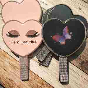 Heart Shaped Hand <b>Mirror</b> With Rhinestone Make Your Own logo Makeup <b>Mirror</b> - Product Image 2
