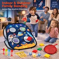 Permainan Lempar Bola Bean Bag Bertema Luar Angkasa untuk Anak-Anak, Papan Cornhole Pop Up, Target Dart Astronot, Bola Lengket, Mainan Olahraga Luar Ruangan